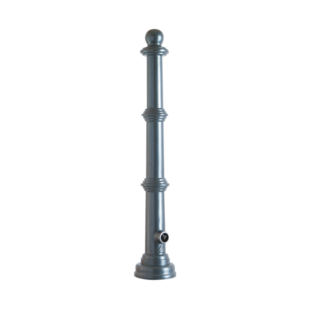 Aluminium ornamental bollard | series 495B | removable, with triangular locking mechanismacc. with DIN 3223, self-engaging lockwith hot-dip galvanized ground socket part-no. 470.10approx. 500 mm below ground | with 2 eyelets